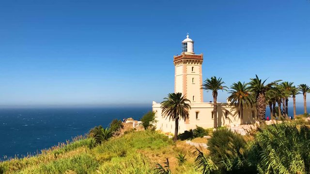 4k footage of the Beautiful Lighthouse Cap Spartel close to Tanger city and Gibraltar, Morocco in Africa