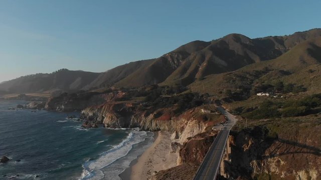 California coast line with bridge from a birds eye view