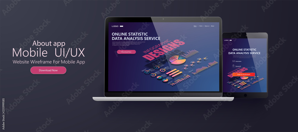 Leinwandbilder website template landing page isometric concept analytical data collection. easy to edit and customi