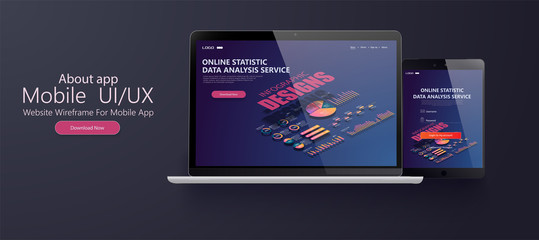 Website Template Landing page Isometric concept analytical data collection. Easy to edit and customize, Responsive.