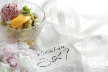 Hand written 2019 lace paper and cake