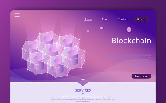 Abstract Blockchain isometric concept banner. Isometric vecotr server room concept, blockchain technology