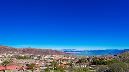 Obraz premium View of the mountain landscape, Boulder, Nevada, USA. Copy space for text.