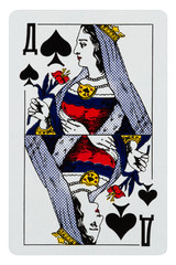 Playing card queen of spades isolated on white