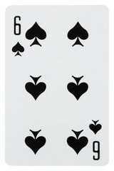 Playing card six of spades isolated on white