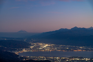 高ボッチ高原の夜景と富士山（日本の絶景）