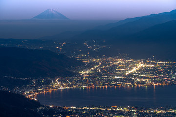 高ボッチ高原の夜景と富士山（日本の絶景）