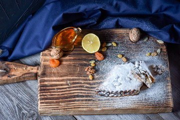 Caucasian cuisine. Dessert with nuts and honey.