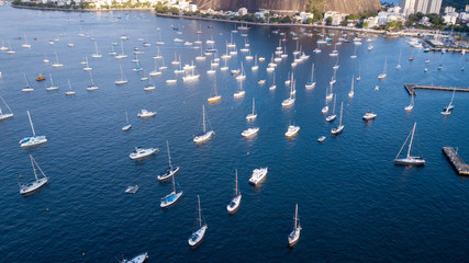 Boats in the sea of the cove of Botafogo in Rio de Janeiro