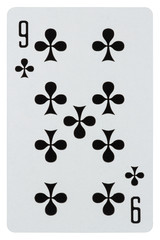 Playing card nine of cross isolated on white