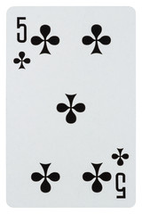 Playing card five of cross isolated on white