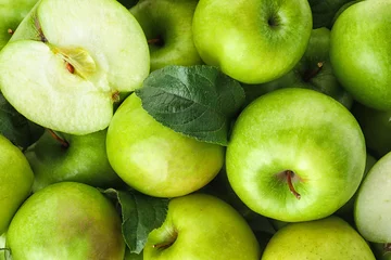 Foto op Plexiglas Many ripe juicy green apples as background © New Africa