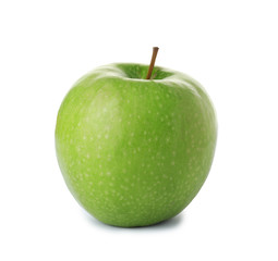 Ripe juicy green apple on white background