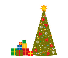 Happy New Year. Greeting card for the winter Christmas holidays with a stylized Christmas tree. Vector holiday illustration