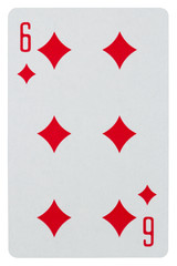Playing card six of diamonds isolated on white