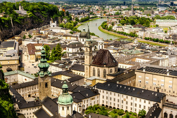 Fototapeta premium An overview of Salzburg from the castle above the city