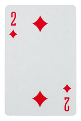Playing card two of diamonds isolated on white