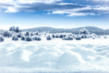Composition of snow with free space for an advertising product  