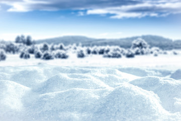Fototapeta na wymiar Composition of snow with free space for an advertising product 