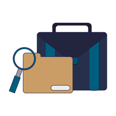 Briefcase and folder with magnifying glass