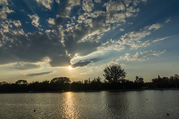 Naklejka premium Sunset Panorama of Rowing Venue in city of Plovdiv, Bulgaria