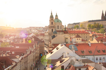 Beautiful view of tiled roofs in Prague's historic district, Czech Republic