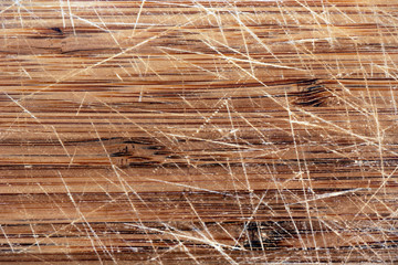 Macro of textures on worn bamboo cutting board