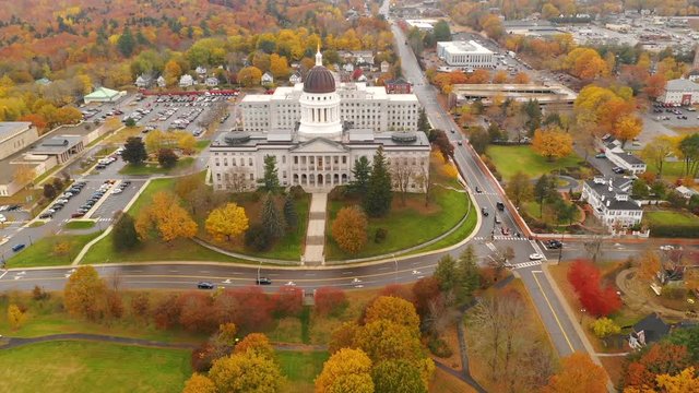 Capitol Building State House Augusta Maine Autumn Season Aerial