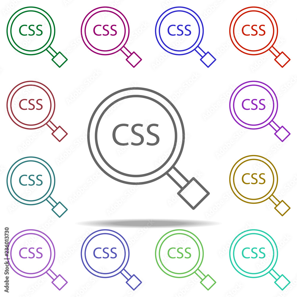 Poster css search icon. elements of online and web filled in multi color style icons. simple icon for websi