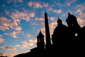 Fototapeta premium Beautiful autumn sunset over Piazza Navona baroque church in Rome