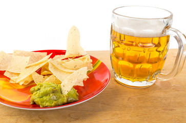 Guacamole with Beer and Tortilla Chips