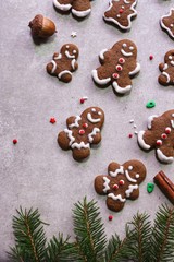 Homemade Decorated Gingerbread man cookies with icing / Christmas concept