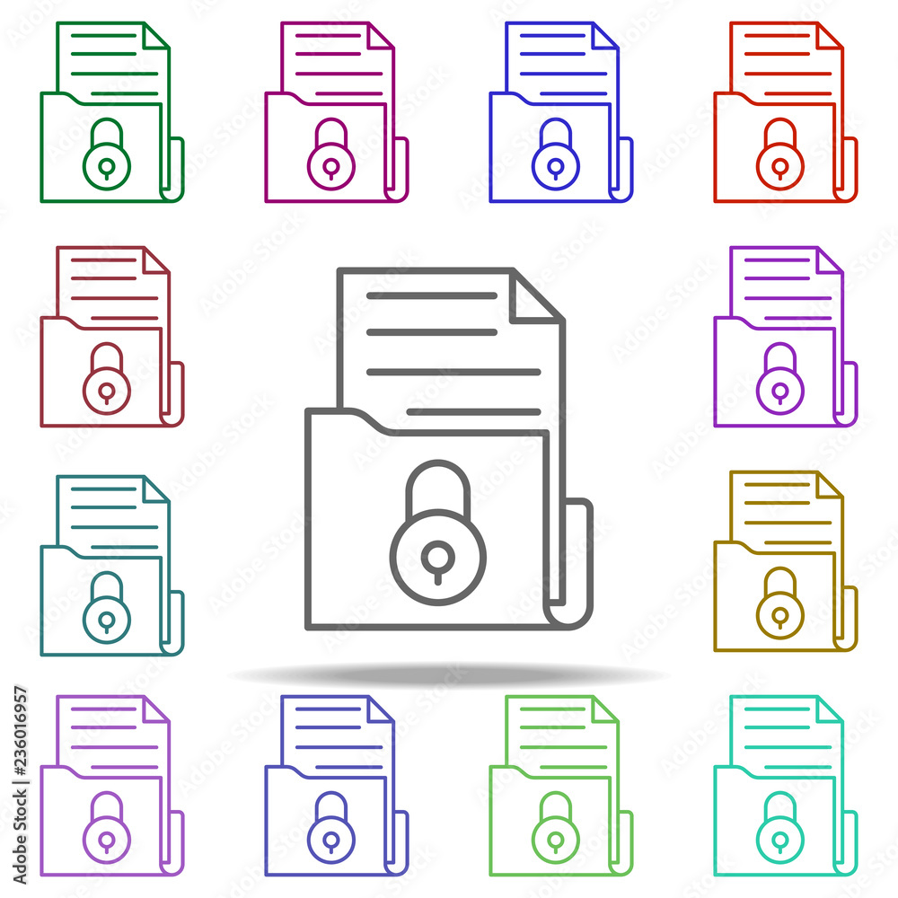 Poster folder with documents lock icon. elements of data secutity in multi color style icons. simple icon f