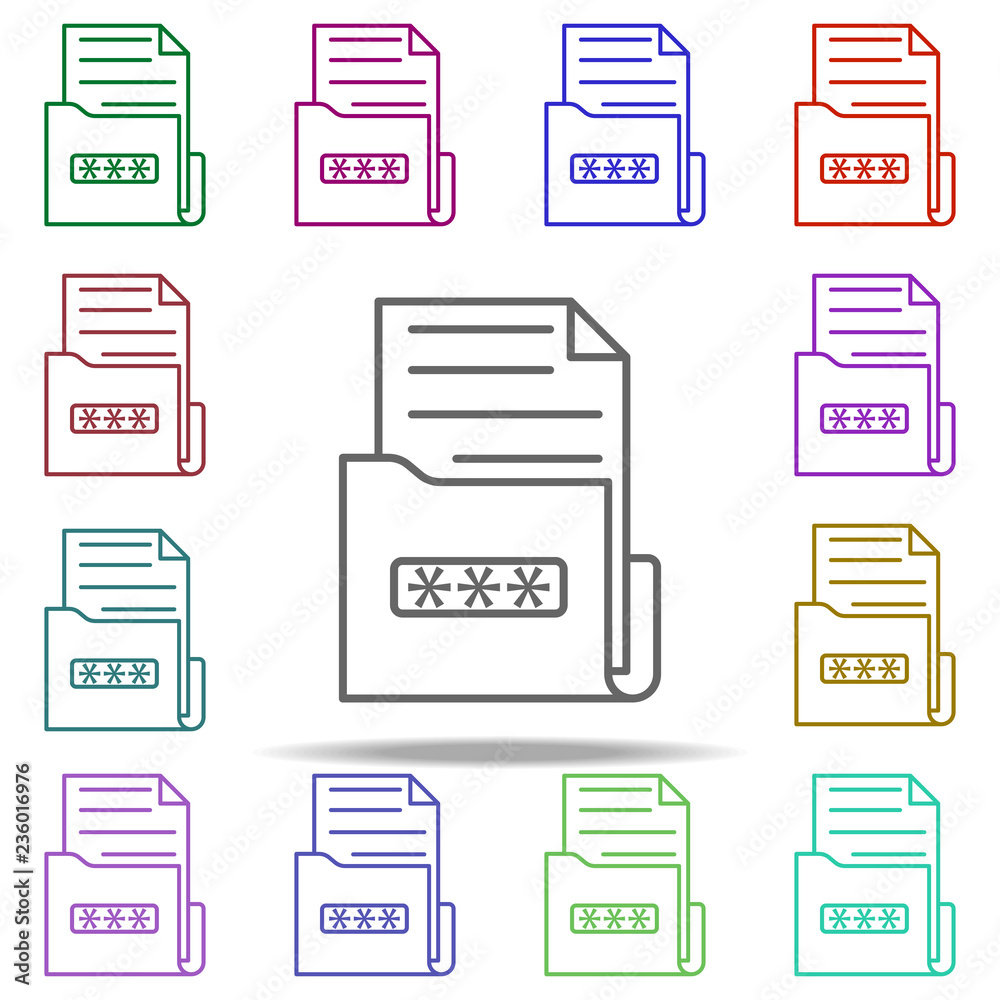 Poster folder with documents password icon. elements of data secutity in multi color style icons. simple ic