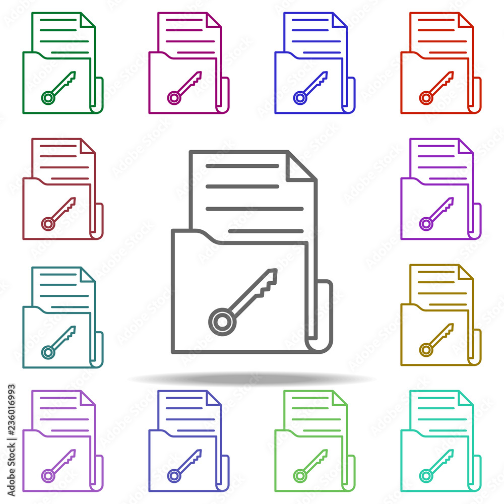 Poster folder with documents key icon. elements of data secutity in multi color style icons. simple icon fo