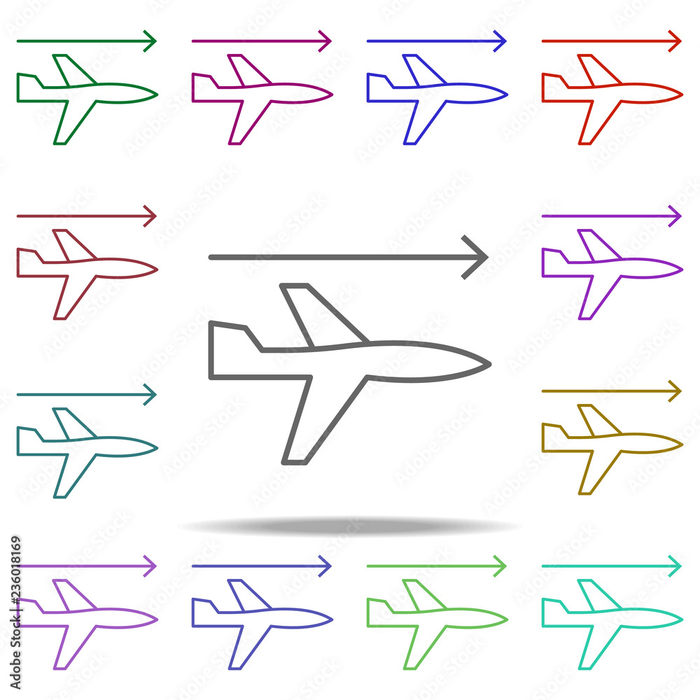 Poster aircraft airplane icon. elements of arrow and object in multi color style icons. simple icon for web
