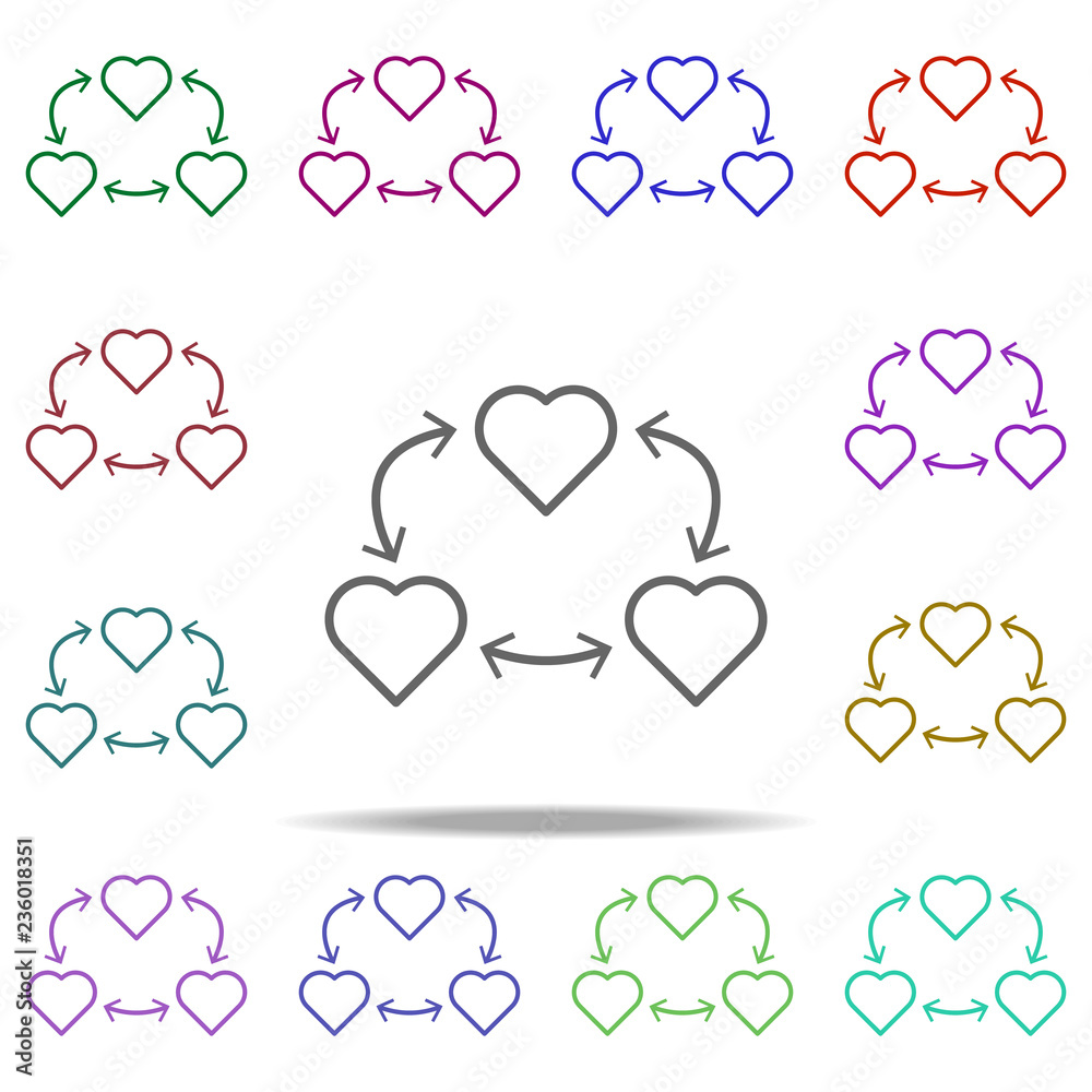 Poster love triangle icon. elements of arrow and object in multi color style icons. simple icon for website