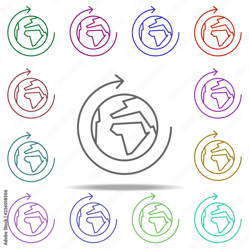 Poster around earth world icon. elements of arrow and object in multi color style icons. simple icon for we