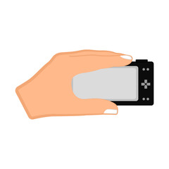 Hand holding a joystick. Vector illustration design