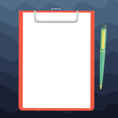 Design business concept Empty template copy space text for Ad website isolated. Blank Sheet of Bond Paper on Clipboard with Click Ballpoint Pen Text Space