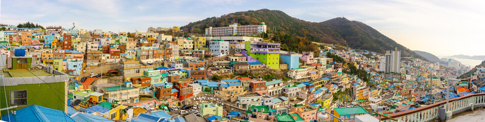 BUSAN, SOUTH KOREA - NOVEMBER 25, 2018: Panorama view of Gamcheon Culture Village, Busan, South Korea on November 25, 2018.