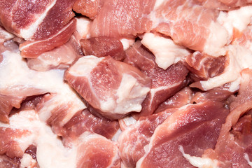Background of raw meat pieces.Meat for barbecue.