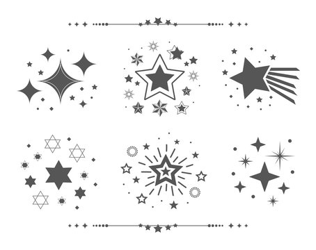 Black different sets of abstract silhouette stars icons design elements set on white background