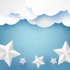 Fototapeta na wymiar Stars,clouds and sky on winter season background for merry christmas and happy new year paper art style.Vector illustration.