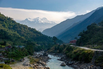 Fototapeta na wymiar annapurna circuit trek in himalaya trail nepal