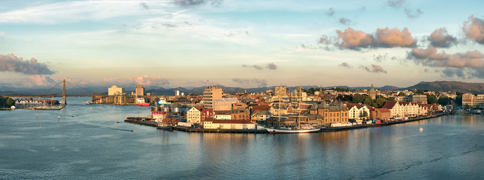Panoramic view of the Port, marina and city center of Stavanger, Norway.