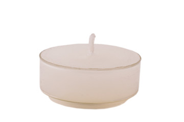 transparent tea light candle isolated on white background