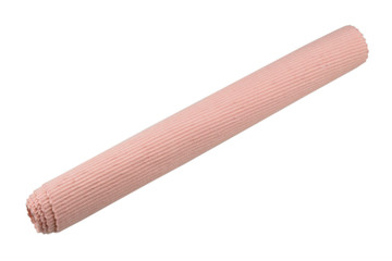 pink cotton placemat rolled on a white background , clipping path.
