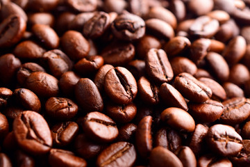 close up of roasted coffee beans for background