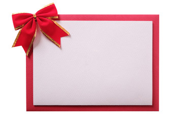 Christmas card red bow decoration horizontal isolated